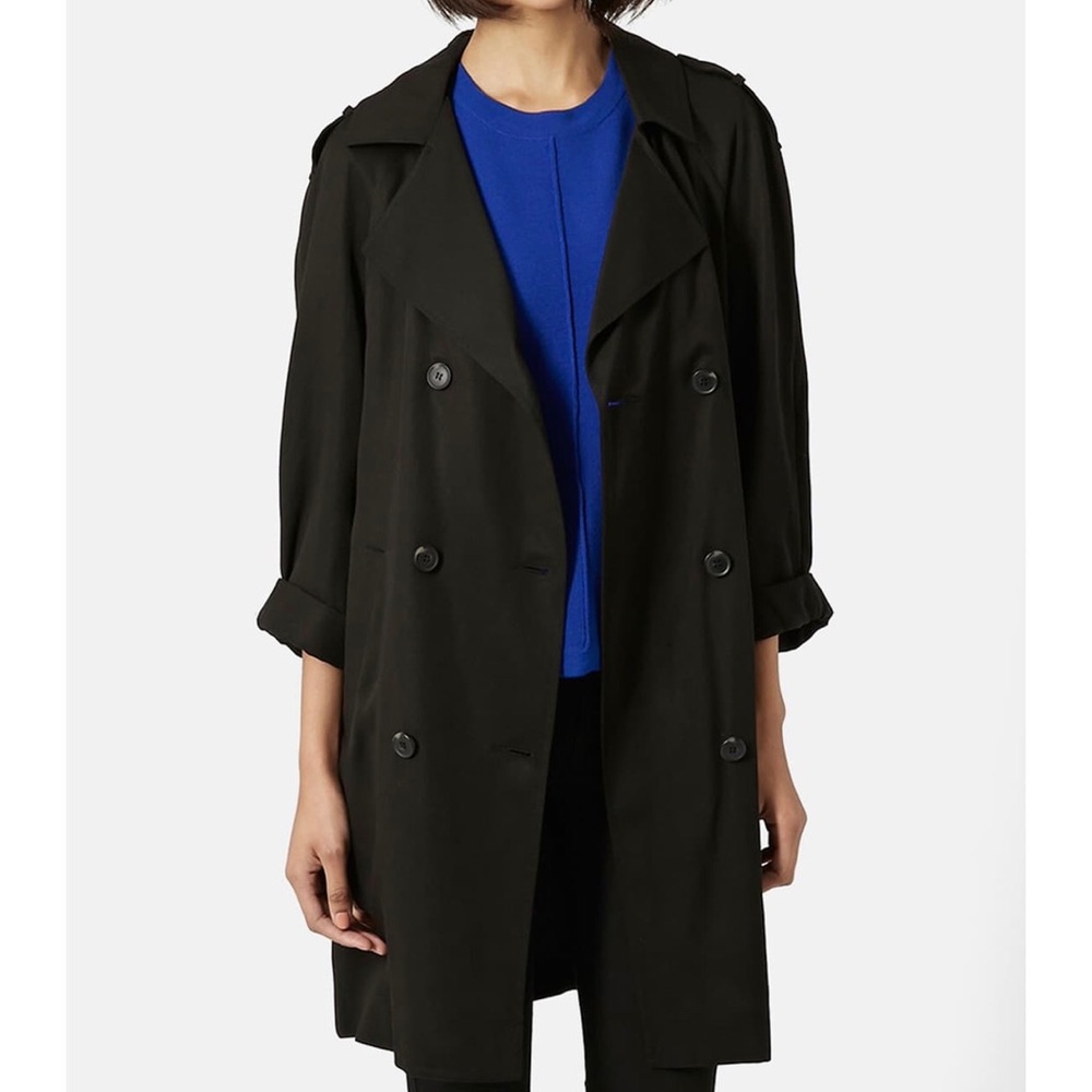 Topshop Black Split Back Duster Trench Jacket